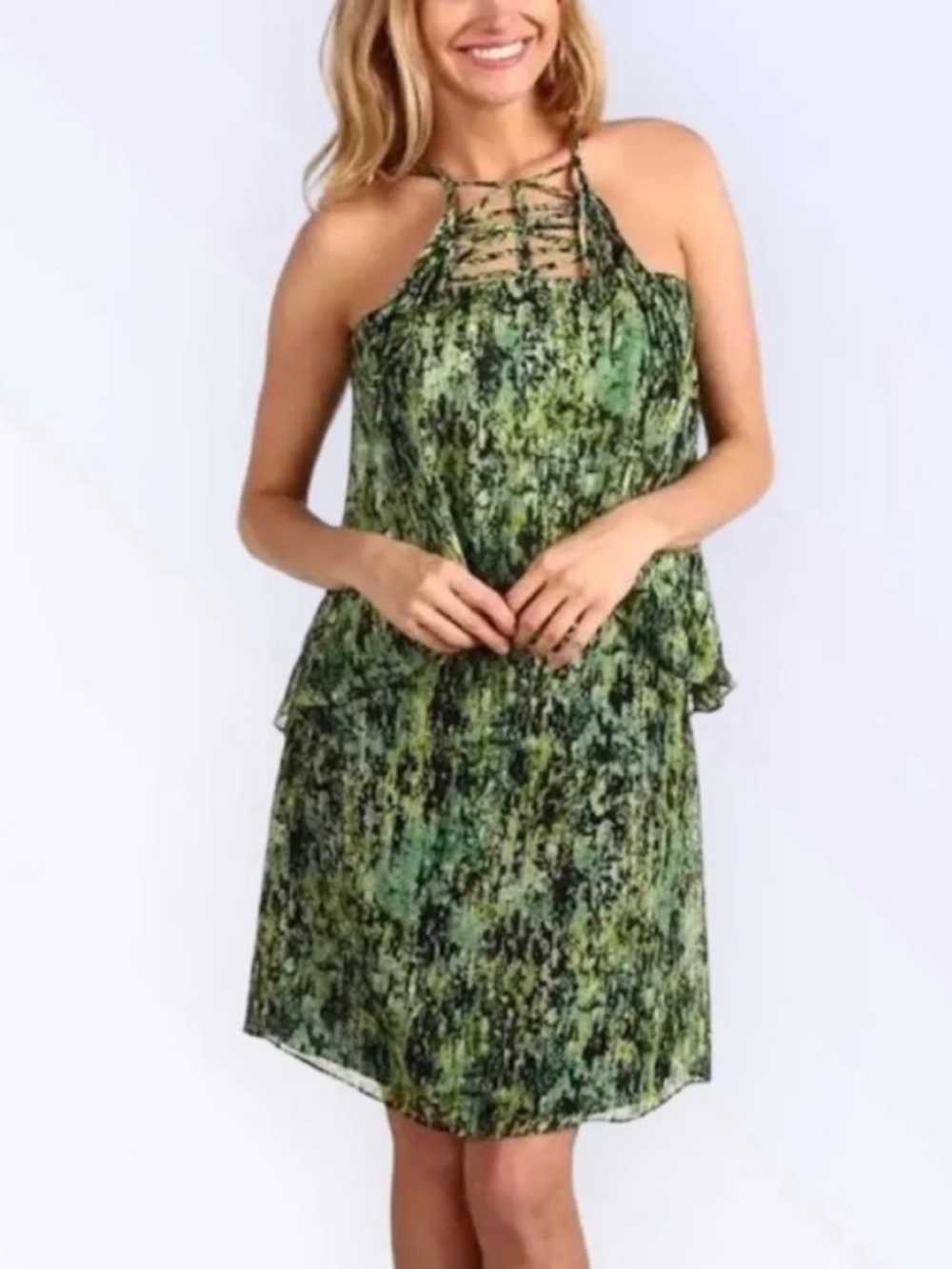 BCBMaxazria Green Silk Dress